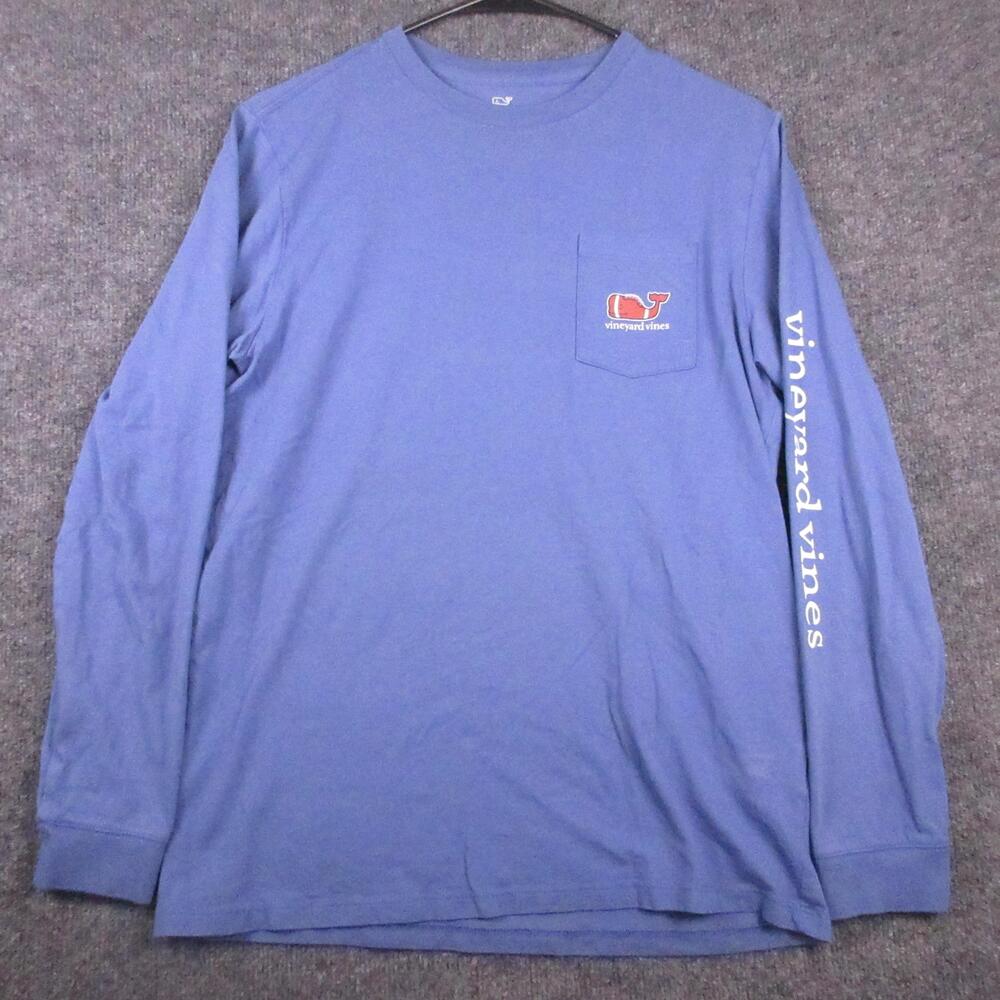 Vineyard Vines Shirt Kids XL 18 Blue Long Sleeve Football Whale Pocket Tee